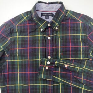 Tommy Hilfiger Navy Blue Plaid  Long Sleeve‎ Button Up Men's Shirt Size XS